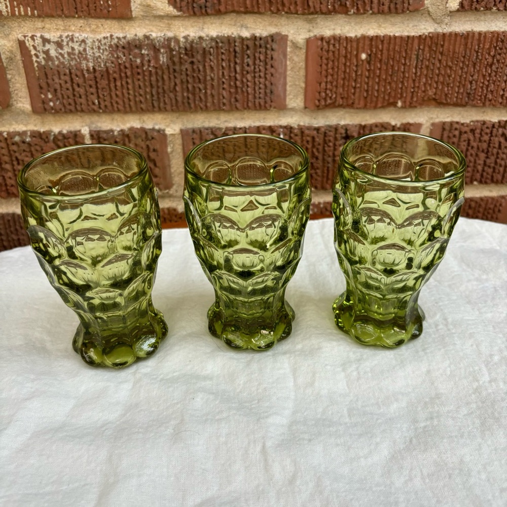 Heisey Provincial Green Footed Juice Glass Tumbler 4" Tall Set of 3